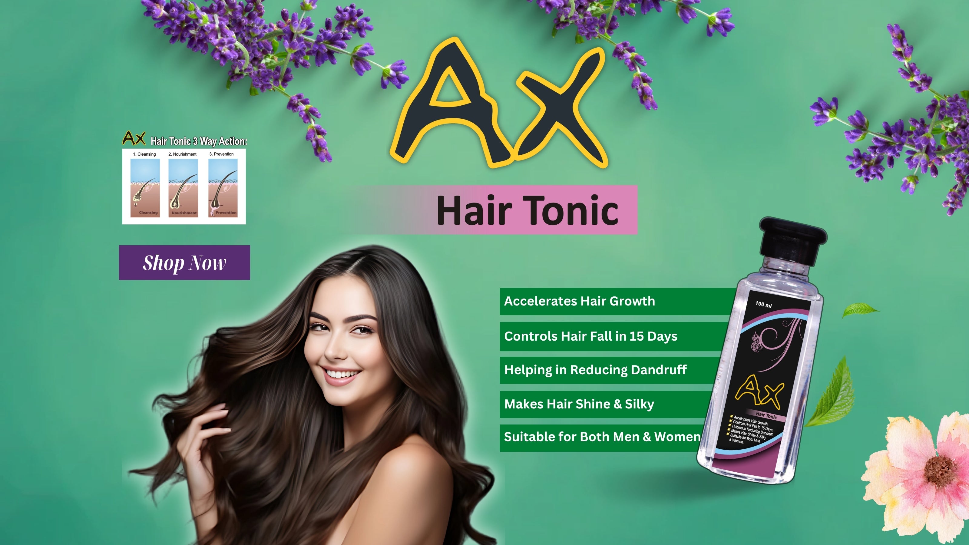 AX Hair Tonic Herbal Hair Growth & Anti Hair Fall Tonic for Men and Women