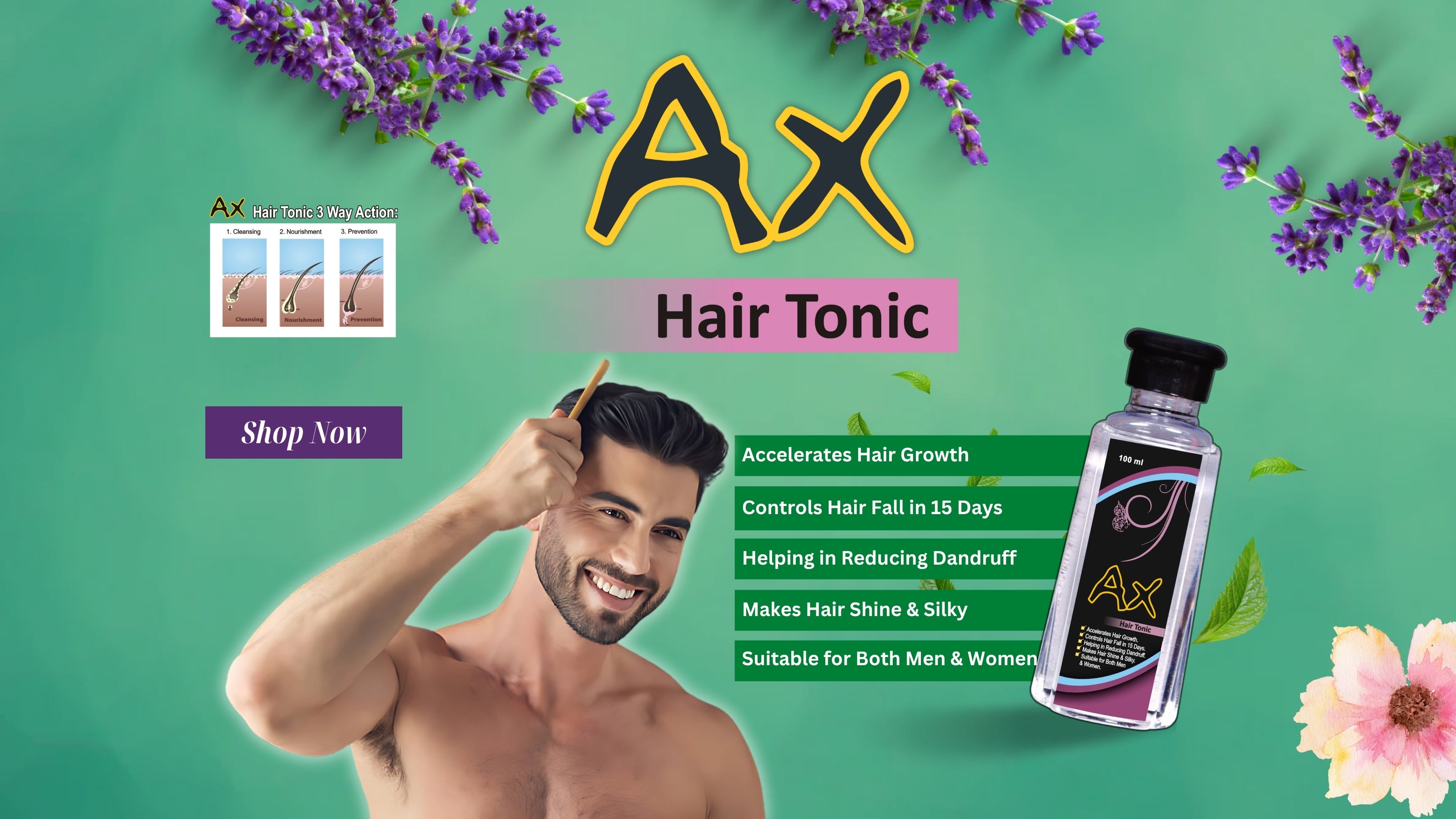 AX Hair Tonic Herbal Hair Growth & Anti Hair Fall Tonic for Men and Women