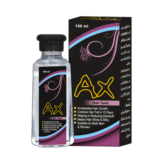 AX Hair Tonic bottle and packaging on a white background