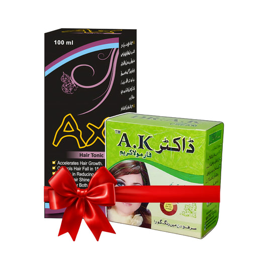 Dr AK Formula Cream and AX Hair Tonic Bundle – Skin Brightening Anti Acne Cream with Herbal Hair Growth Anti Hair Fall Tonic