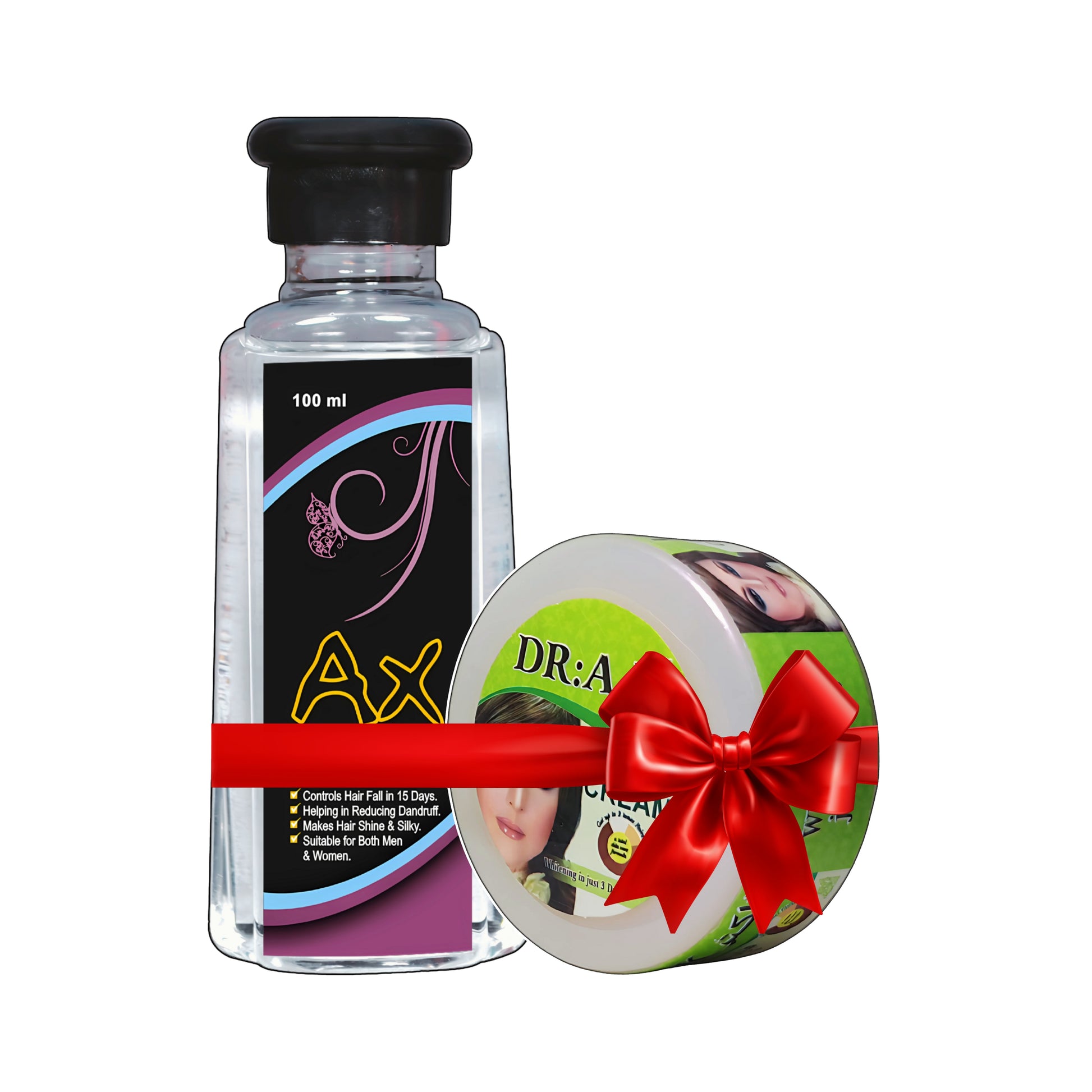 Dr AK Formula Cream and AX Hair Tonic Bundle – Skin Brightening Anti Acne Cream with Herbal Hair Growth Anti Hair Fall Tonic